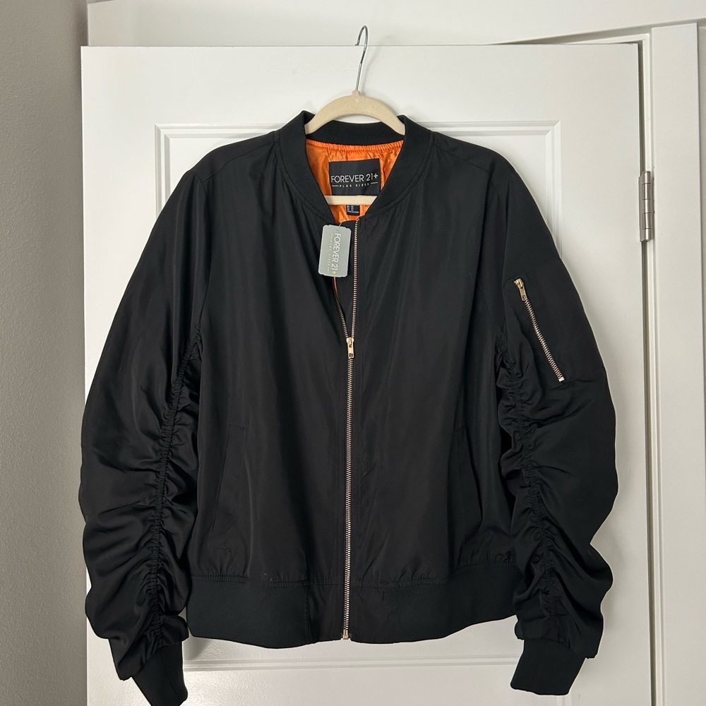 Forever 21 Black Bomber Jacket 2XL NEW!